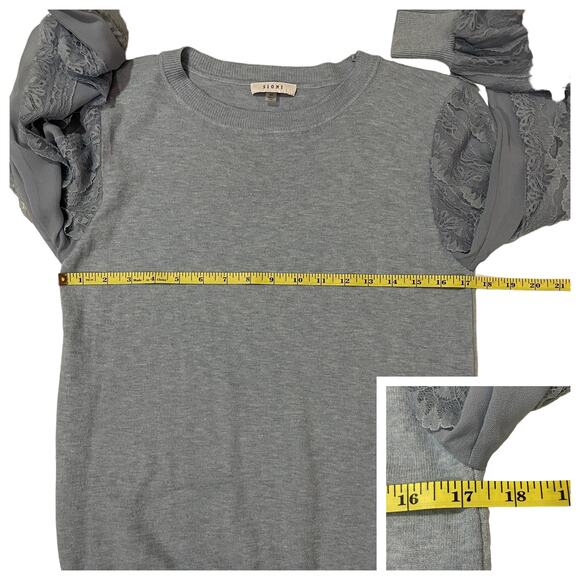 SIONI Lace Trim Balloon Sleeve Knit Pullover - Blue - Medium - Picture 3 of 11